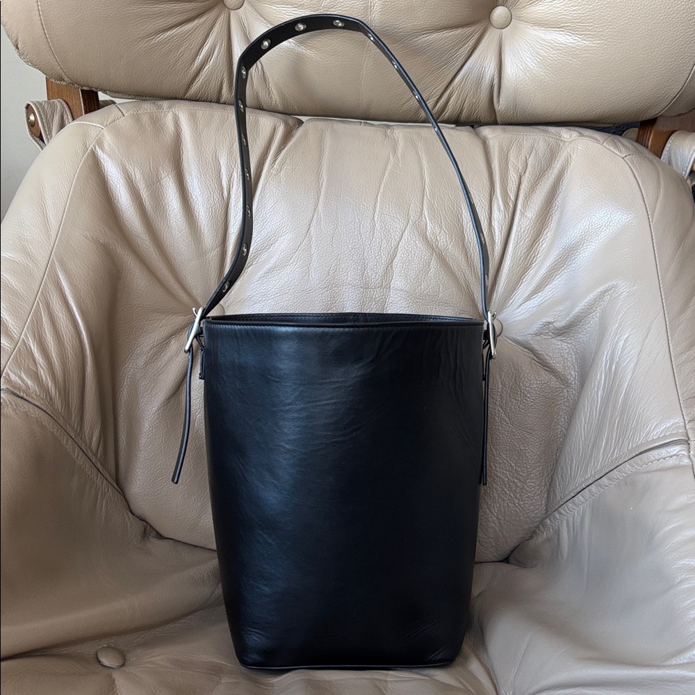 Reformation Black Rafaella Trapeze Tote Bucket Bag